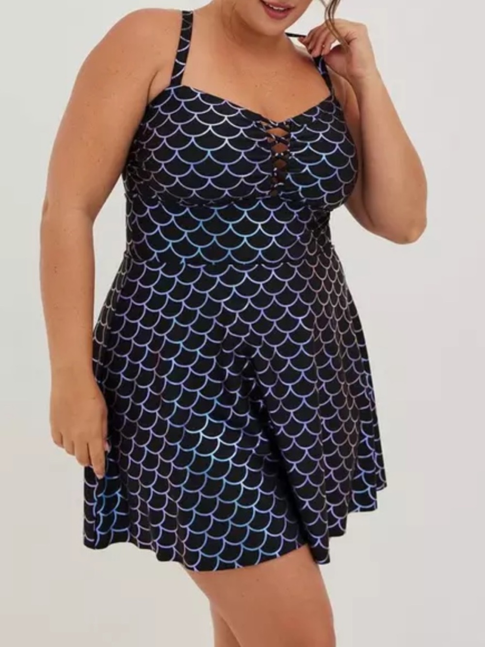 torrid Black Iridescent Mermaid-Scale Lattice Front Swim Dress size 2 - Picture 11 of 11